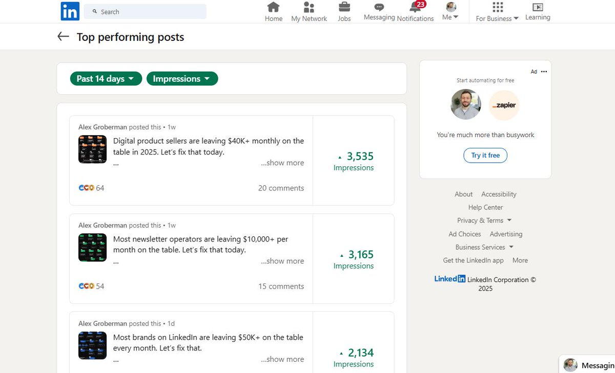 AlexGroberman_'s tweet image. I created my LinkedIn just 13 weeks ago. It’s still the absolute easiest algorithm to crack by a longshot. In a relatively short amount of time I’ve recorded over 661,000 impressions, made more than 4,200 connections, and added $14,000/month in revenue. Here’s exactly how I did…