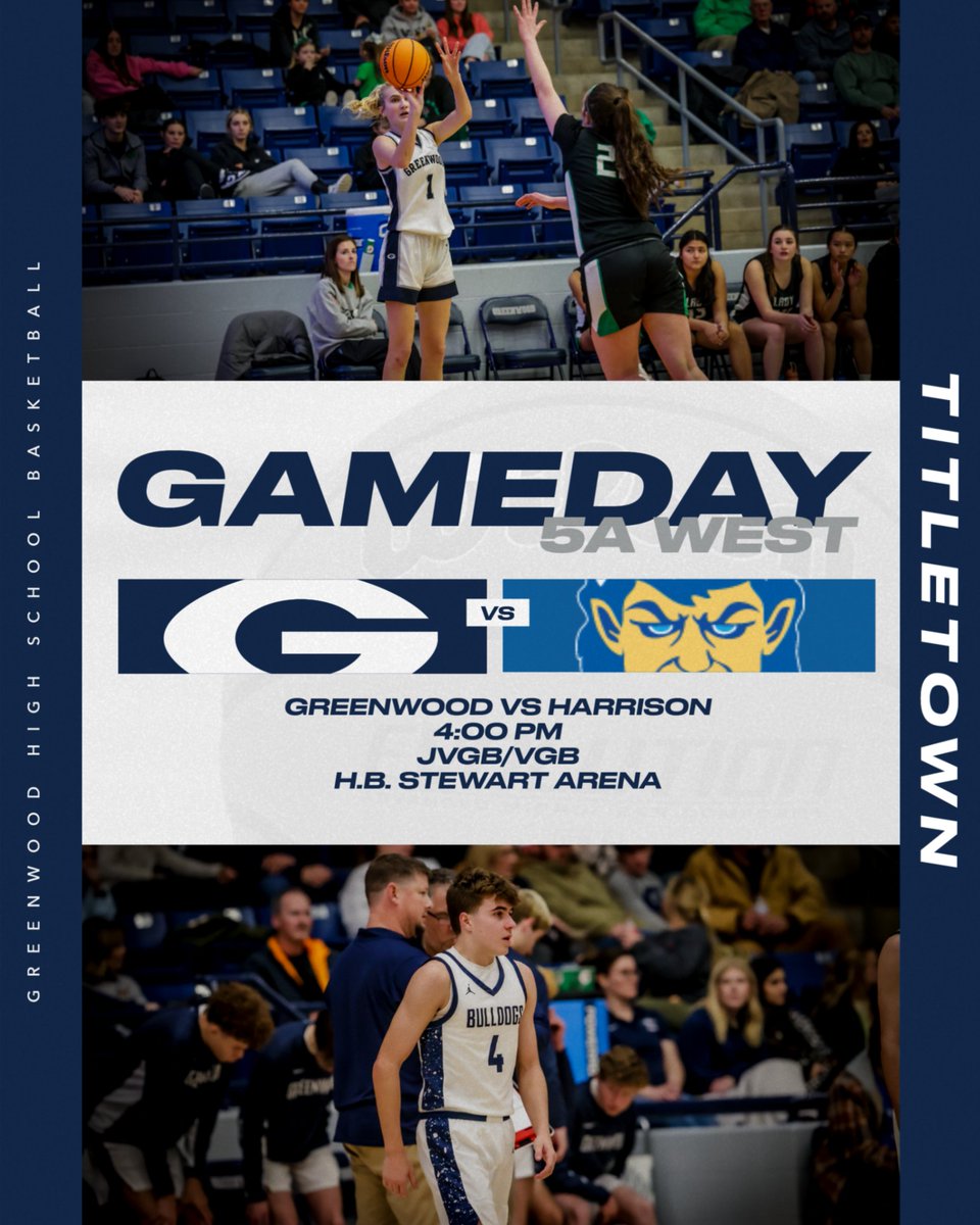 GAMEDAY🏀
🆚 Harrison
⌚ 4:00 PM (JVGB/VGB)
📍 Greenwood High School
📺 youtube.com/@GreenwoodSpor…
#BulldogPride | #Titletown