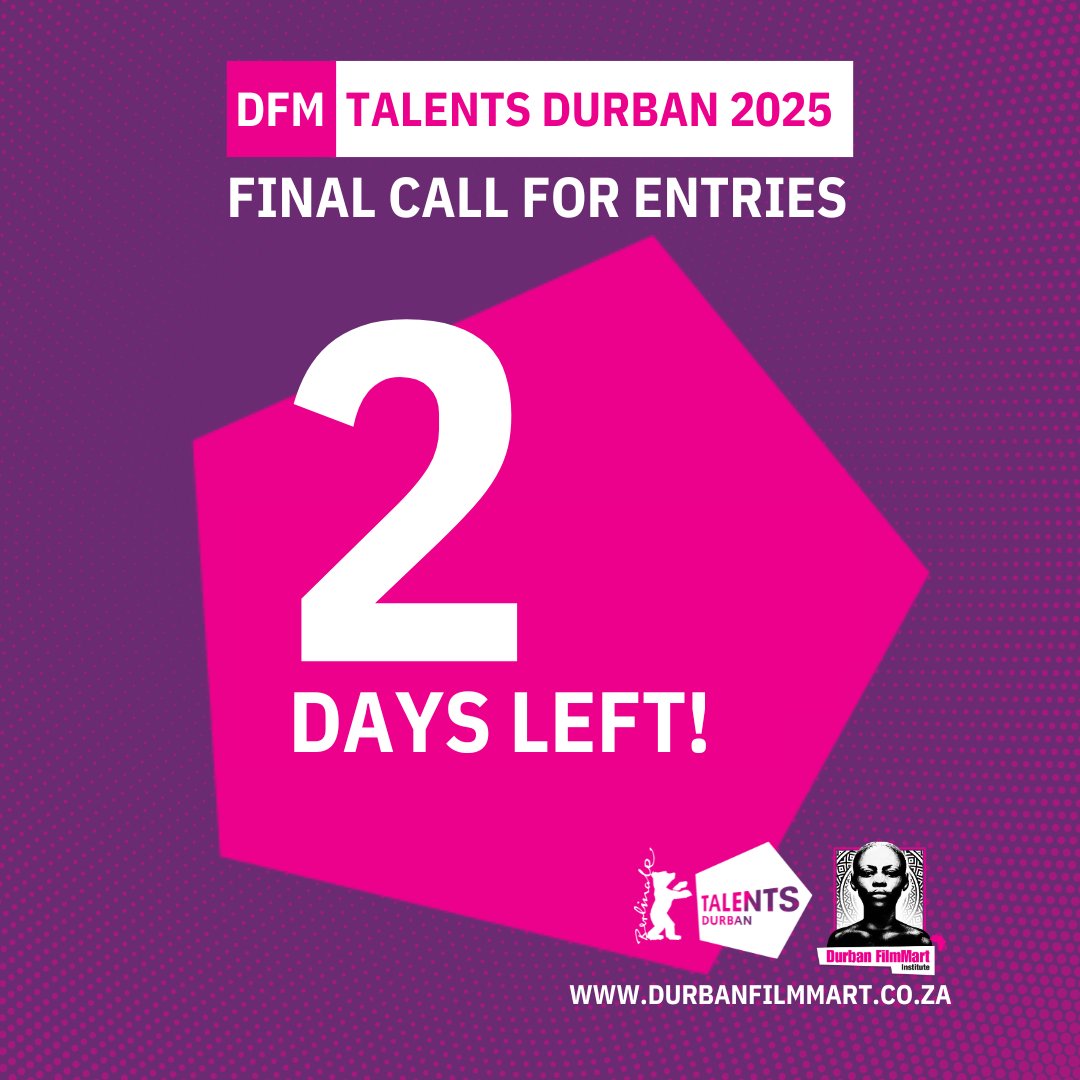 Talents Durban (@talentsdurban) on Twitter photo 2 DAYS LEFT!โฐ
Time is running out! If you're a screenwriter, director, or film critic with a project in development, this is your LAST CHANCE to apply for #TalentsDurban 2025 at <a href="/durbanfilmmart/">Durban FilmMart SA</a>!
.
Deadline: 09 FEB
APPLY HERE: berlinale-talents.de/bt/launchpad/iโฆ
#TalentsDurban #Filmmaking 2 DAYS LEFT!โฐ
Time is running out! If you're a screenwriter, director, or film critic with a project in development, this is your LAST CHANCE to apply for #TalentsDurban 2025 at <a href="/durbanfilmmart/">Durban FilmMart SA</a>!
.
Deadline: 09 FEB
APPLY HERE: berlinale-talents.de/bt/launchpad/iโฆ
#TalentsDurban #Filmmaking
