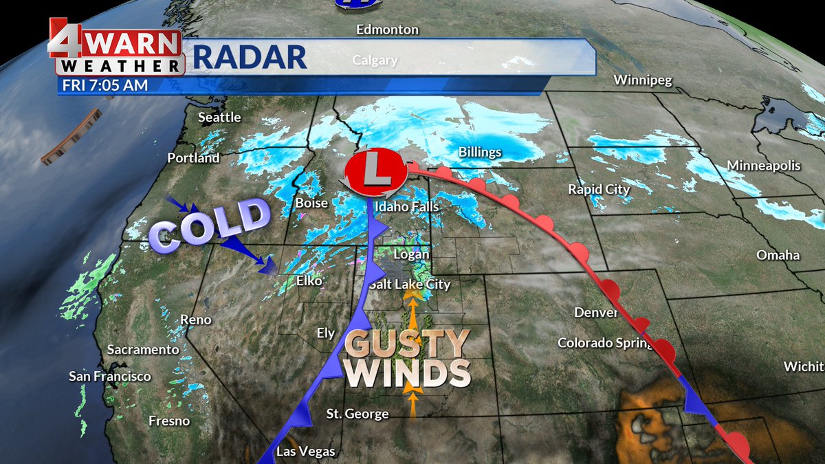 StormySandersWX's tweet photo. Happy Friday, Utah! It's been a roller-coaster ride of temperatures the past several mornings. 

A potent cold front is approaching the area &amp; ahead of it, strong winds have pushed temps 10°-30° above Thursday morning temps.  

Later today, temps drop behind the front! https://t.co/jT8mJyhT3W