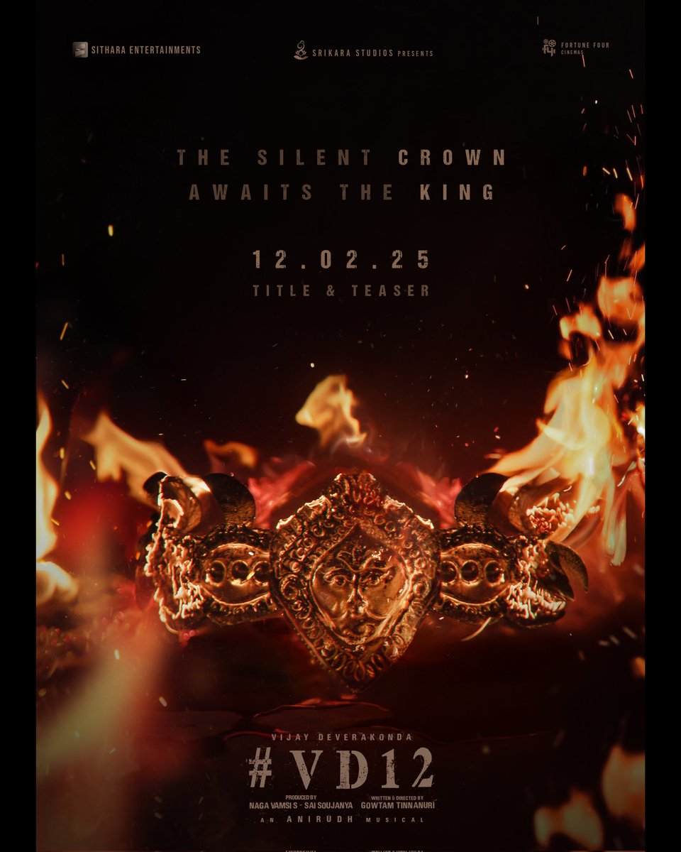 Sync Cinema (@synccinema) on Twitter photo The silent CROWN
Awaits the KING ❤️🔥
#VD12 TITLE & TEASER - 12th February 💥💥
<a href="/TheDeverakonda/">Vijay Deverakonda</a> <a href="/anirudhofficial/">Anirudh Ravichander</a> <a href="/gowtam19/">Gowtam Tinnanuri</a> <a href="/dopjomon/">Jomon T John</a> #GirishGangadharan <a href="/vamsi84/">Naga Vamsi</a> #SaiSoujanya <a href="/NavinNooli/">Navin Nooli</a> <a href="/artkolla/">Kolla Avinash</a> <a href="/SitharaEnts/">Sithara Entertainments</a> <a href="/Fortune4Cinemas/">Fortune Four Cinemas</a> #SrikaraStudios
<a href="/tylerdurden_syn/">Hari Haran</a> <a href="/sach135/">Sachin Sudhakaran</a> The silent CROWN
Awaits the KING ❤️🔥
#VD12 TITLE & TEASER - 12th February 💥💥
<a href="/TheDeverakonda/">Vijay Deverakonda</a> <a href="/anirudhofficial/">Anirudh Ravichander</a> <a href="/gowtam19/">Gowtam Tinnanuri</a> <a href="/dopjomon/">Jomon T John</a> #GirishGangadharan <a href="/vamsi84/">Naga Vamsi</a> #SaiSoujanya <a href="/NavinNooli/">Navin Nooli</a> <a href="/artkolla/">Kolla Avinash</a> <a href="/SitharaEnts/">Sithara Entertainments</a> <a href="/Fortune4Cinemas/">Fortune Four Cinemas</a> #SrikaraStudios
<a href="/tylerdurden_syn/">Hari Haran</a> <a href="/sach135/">Sachin Sudhakaran</a>