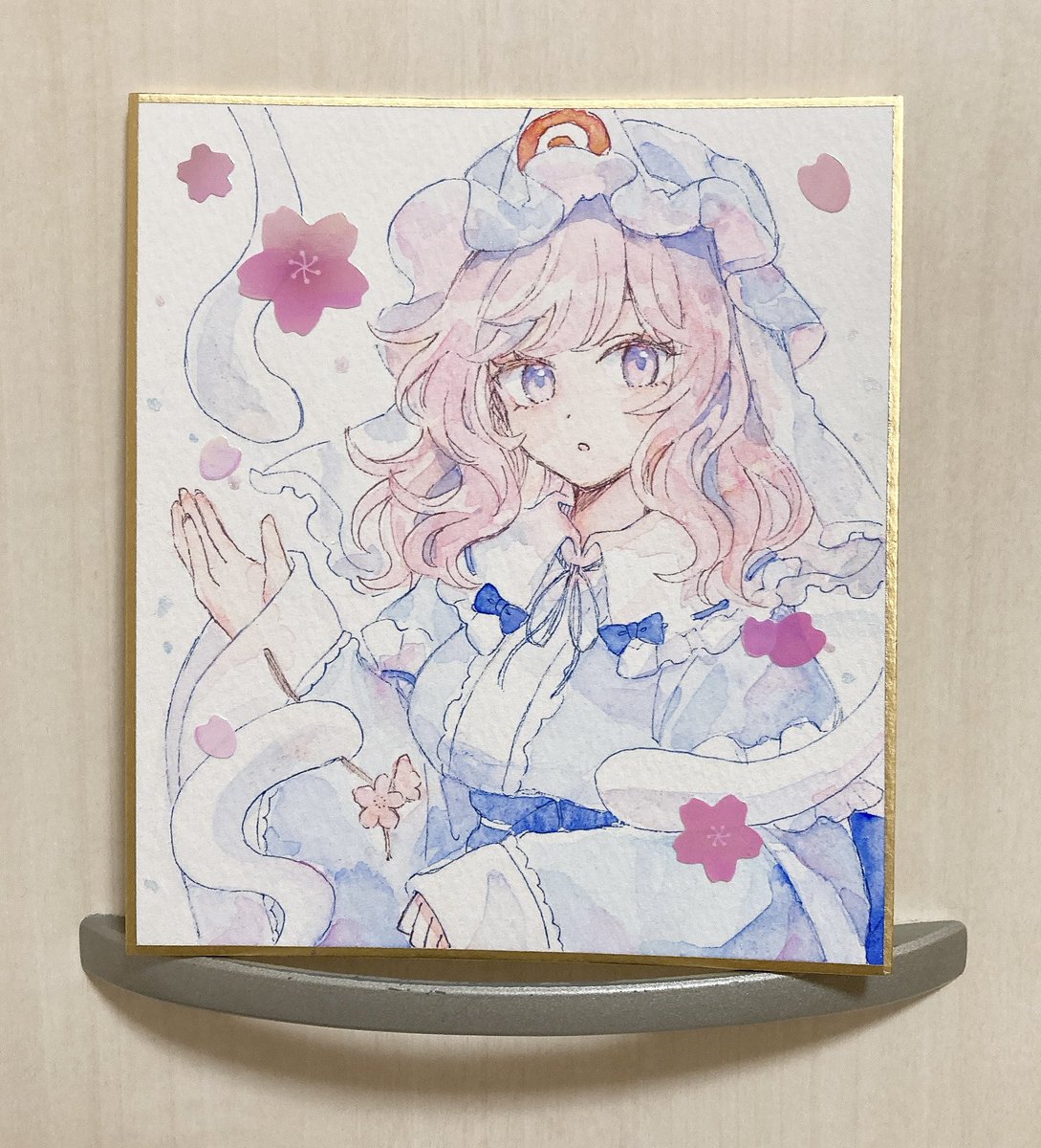 博麗霊夢 ,鈴瑚(東方プロジェクト) ,西行寺幽々子 ,清蘭(東方プロジェクト) 「合同祭事に持って行く色紙です暫くスペースに飾って14時から頒布します。(ご希望の」|もずくず🐘例大祭う34bのイラスト