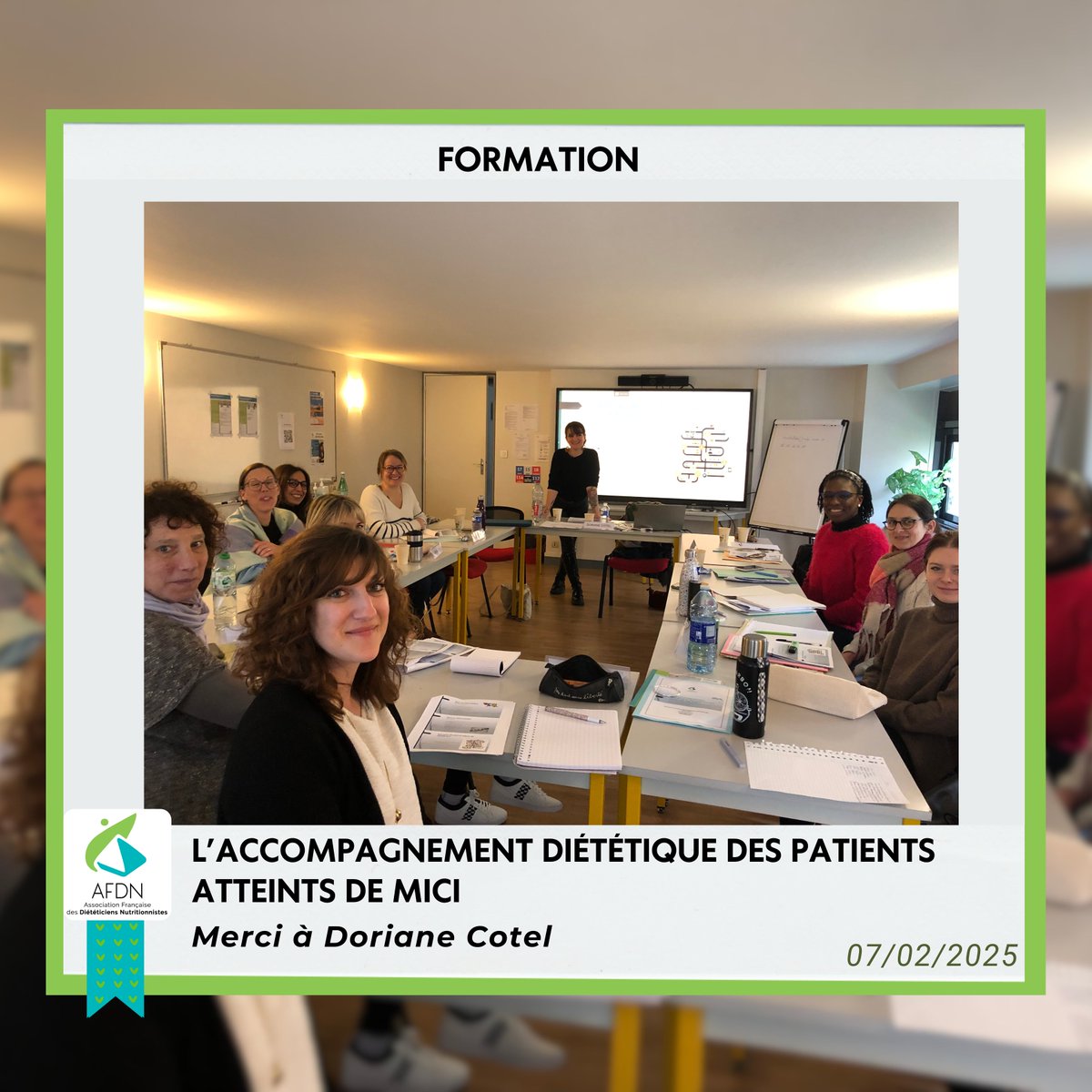 🎓 Formation : L’accompagnement diététique des patients atteints de MICI 🔬🍽️
✅ La formation du 7 février 2025 a été une belle réussite ! 🌟 
🙏 Un grand merci à Doriane Cotel pour la qualité de son intervention !
👉 Retrouvez toutes nos formations ici : afdn.org/formations