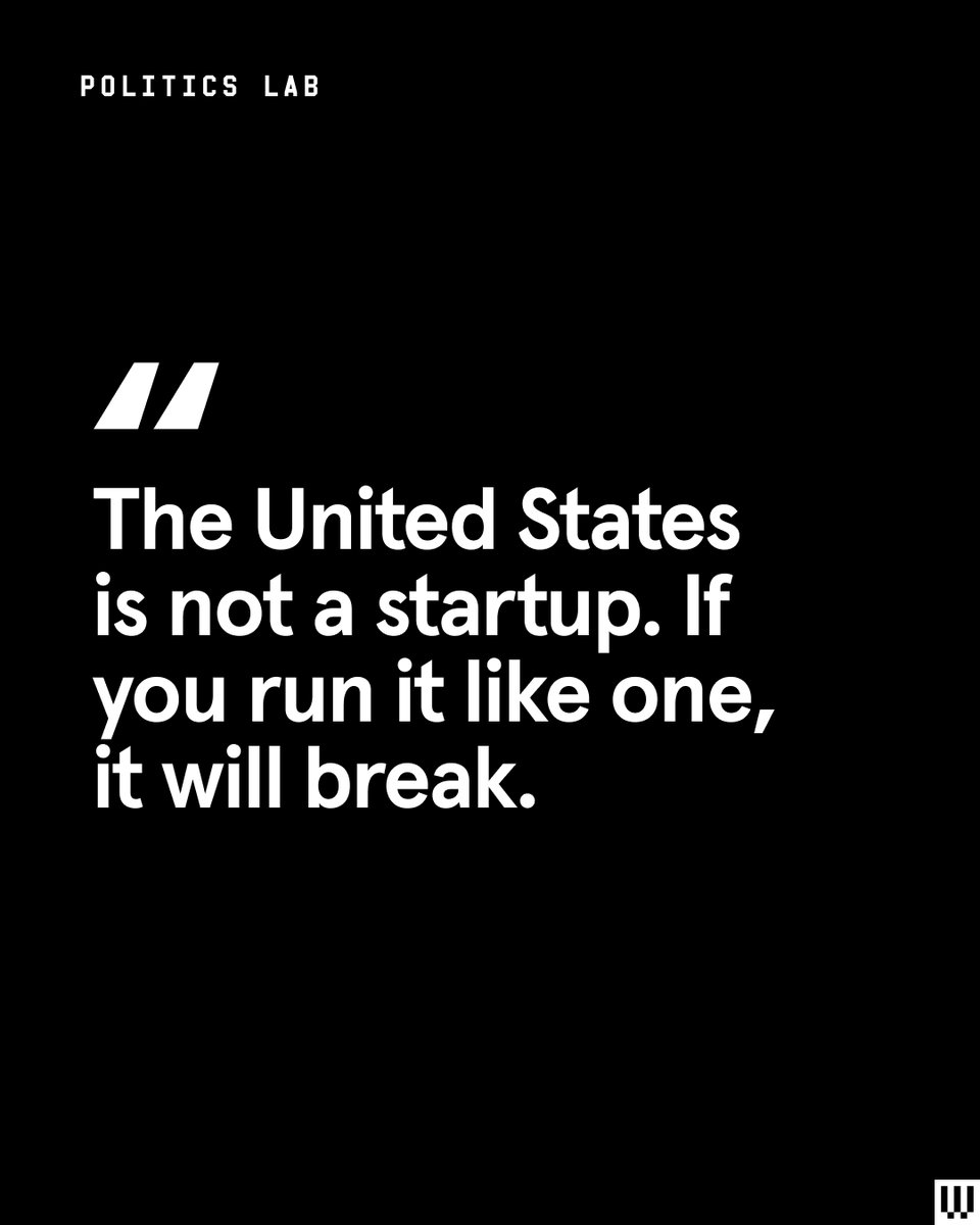 It feels like no one should have to say this, and yet we are in a situation where it needs to be said, very loudly and clearly, before it’s too late to do anything about it: The United States is not a startup. If you run it like one, it will break.

🔗 wired.trib.al/rsDvrF0