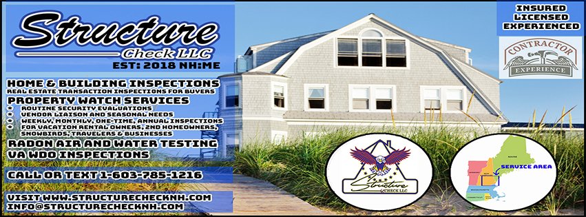 CheckStructure's tweet image. ATT: #realtors #homebuyers #vacationhomeowners #snowbirds #2ndhomeowners #airbnb #VRB0 #travelers  #NewHampshire &amp;amp; #Maine.  #propertywatch #homeinspection

Home Inspections and Building Inspection Services.