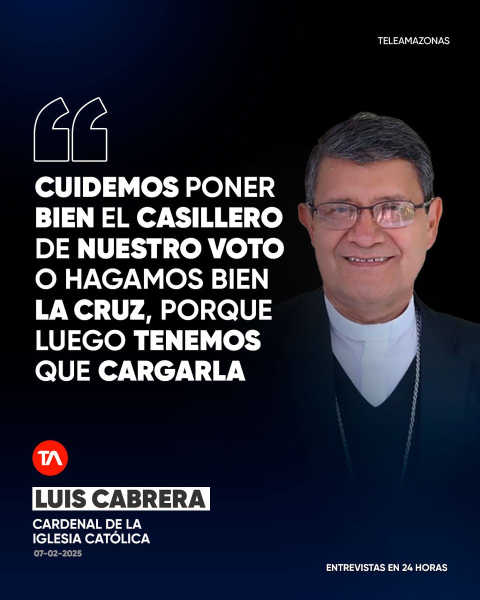#ENTREVISTAS | "Hagamos bien la cruz porque luego tenemos que cargarla". Luis Cabrera, cardenal de la Iglesia Católica, habla de las elecciones en Ecuador ow.ly/FH7I50UVEqq