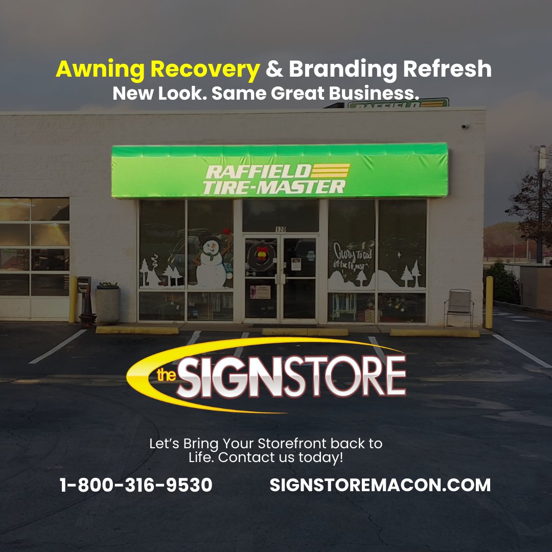 signstoremacon's tweet image. Raffield Tire’s Riverside Parkway location needed an awning refresh, and we delivered. Removed, recovered, and reinstalled with precision. If your business needs an upgrade, call 1-800-316-9530 | Signstoremacon.com
#SignStoreMacon #Branding #AwningRestoration #MaconGA
