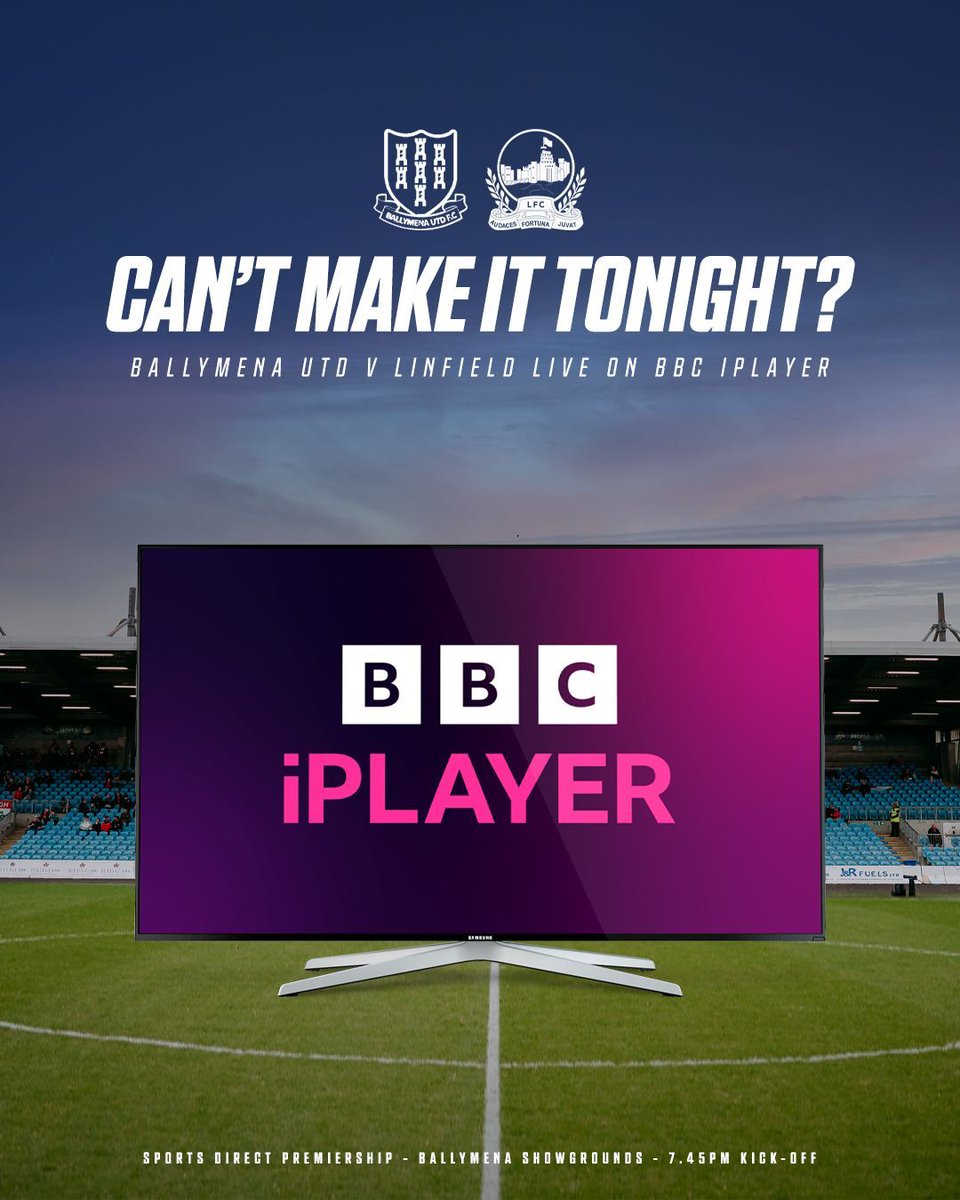 OfficialBlues's tweet photo. Tonight's Sports Direct Premiership match against Ballymena United is live on BBC iPlayer πΊ
#COYB #AFJ | #SportsDirectPremiership https://t.co/Q4YFAC6BDN