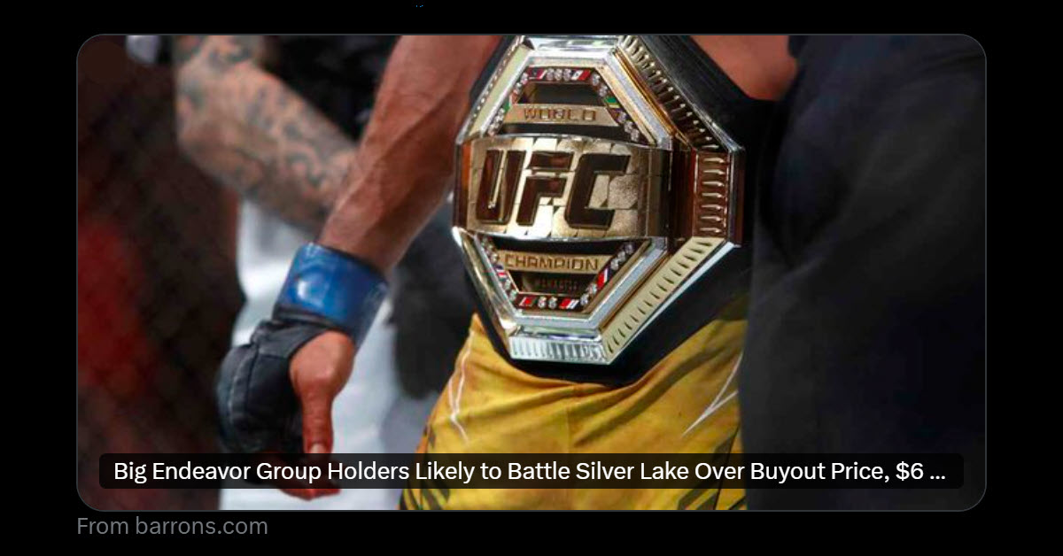 The buyout price for the company that owns UFC and WWE “is a really unfair transaction for public shareholders,” Roy Behren, co-CIO at <a href="/WestchesterCap/">Westchester Capital Management</a> tells <a href="/barronsonline/">Barron's</a>. Is Endeavor breaching fiduciary obligations? bit.ly/3CIChAT