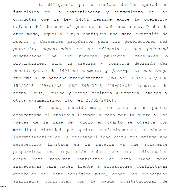 PENAL AMBIENTAL. REPARACIÓN. La Cámara Federal de Casación Penal ordenó al TOF Tucumán que impusiera a dos condenados por contaminación con residuos peligrosos (empresarios del Ingenio La Trinidad) la obligación de reparar el daño ambiental ocasionado, con base en la CN y el DIDH