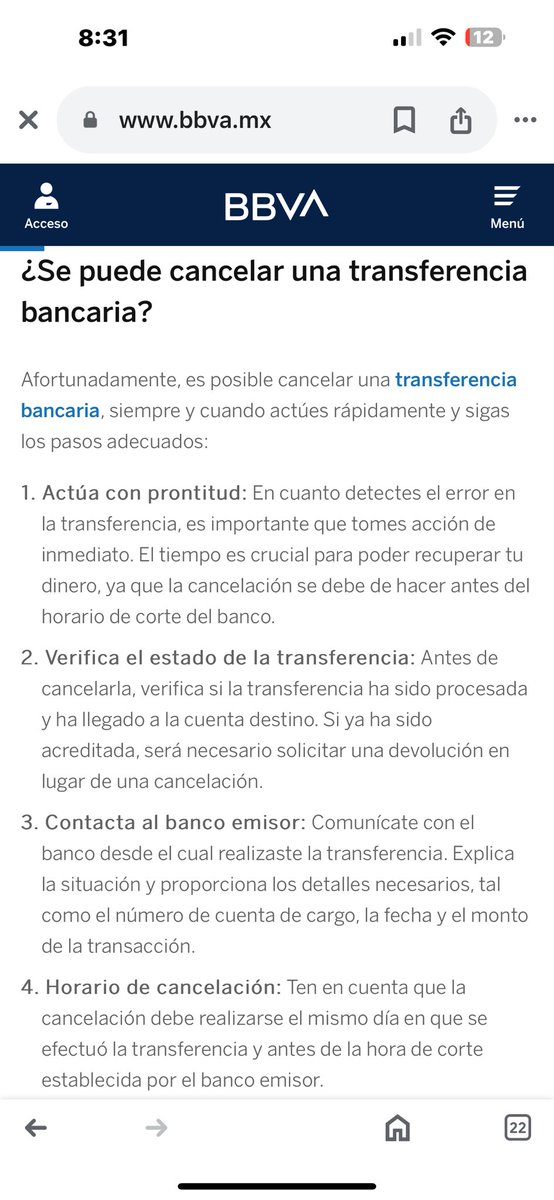 Isa_Rolbrets's tweet photo. @bbva @BBVA_Mex que onda con su información FALSA? En su página viene esta información y hoy 4 personas de su línea telefónica me dijeron que es IMPOSIBLE CANCELAR 

Aprende cómo cancelar una transferencia bancaria de manera fácil y segura.
 
 https://t.co/mMa9ZaaO9e https://t.co/f0z5HpsbFB