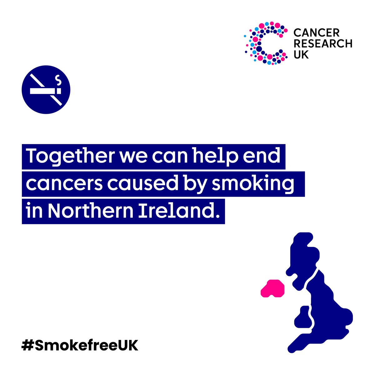 Tobacco kills around 1,800 people each year in Northern Ireland; that’s one person every five hours.

Representatives in Northern Ireland have a huge opportunity to take a step towards a #SmokefreeUK and play their part in helping to end cancers caused by smoking as they prepare