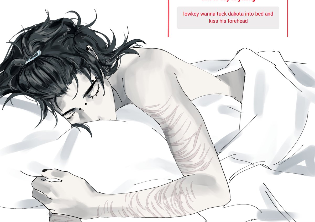 kidutuskone's tweet photo. He pins back his bangs to sleep.  doodle https://t.co/LBUmPn7p9i