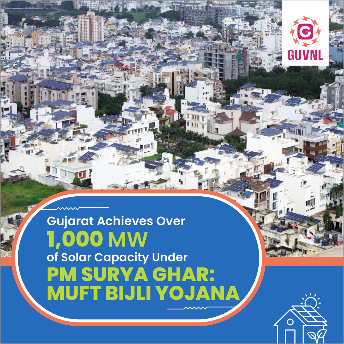 Through the dedicated efforts of GUVNL’s DISCOMs, Gujarat has successfully installed over 1,000 MW of solar capacity under PM Surya Ghar: Muft Bijli Yojana within just one year. 

#GUVNL #PMSuryaGharYojana #SolarEnergy #SustainableGujarat #CleanEnergy #MuftBijliYojana