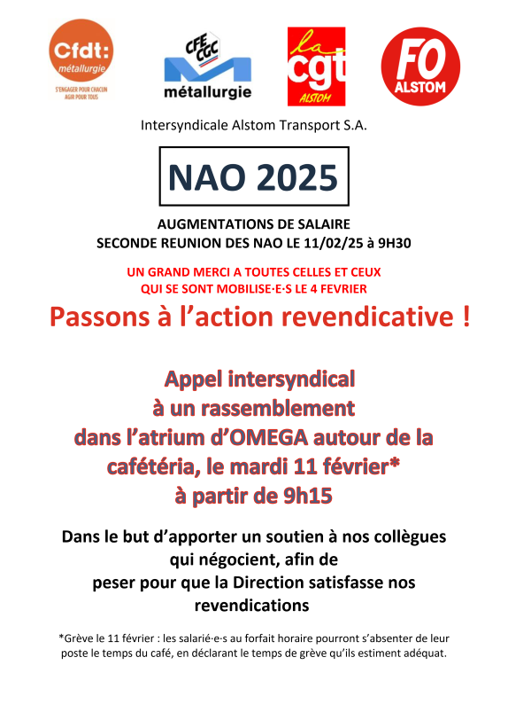 FO_Omegat's tweet photo. NAO 2025 ALSTOM : Rassemblement intersyndical sur St-Ouen ! 
MARDI 11/02, 9h15 à Omega  

Suite à l'intersyndicale actée en "central" (càd à l'échelle Alstom France), les syndicats du site de STO s'unissent pour un appel à la grève et au rassemblement, au siège du groupe ! https://t.co/0exIS9C4Sz