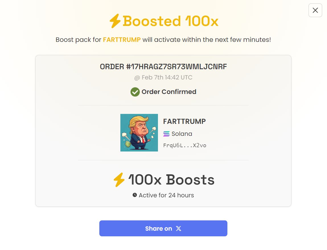 FartTrumpSolana's tweet photo. ⚡ Boosted 100x FARTTRUMP on DEX Screener!

https://t.co/jd9LceKtE8 https://t.co/HlX0tAox29