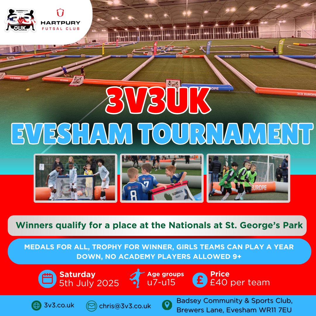 🔉🔉Hartpury Futsal Clubs Annual <a href="/3v3ukmanchester/">3v3uk Manchester</a> Tournament is Saturday 5th July🔉🔉

Over 30 teams booked in already - Don't miss out and Book your place now 😀

To book, use below link below or scan the QR code
form.jotform.com/3v3UK/3v3uk-ev…