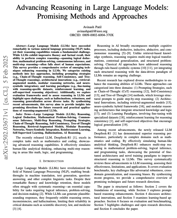 omarsar0's tweet photo. Advanced Reasoning in LLMs

Summarizes emerging techniques to enhance reasoning in LLMs. https://t.co/JltnZgphvx