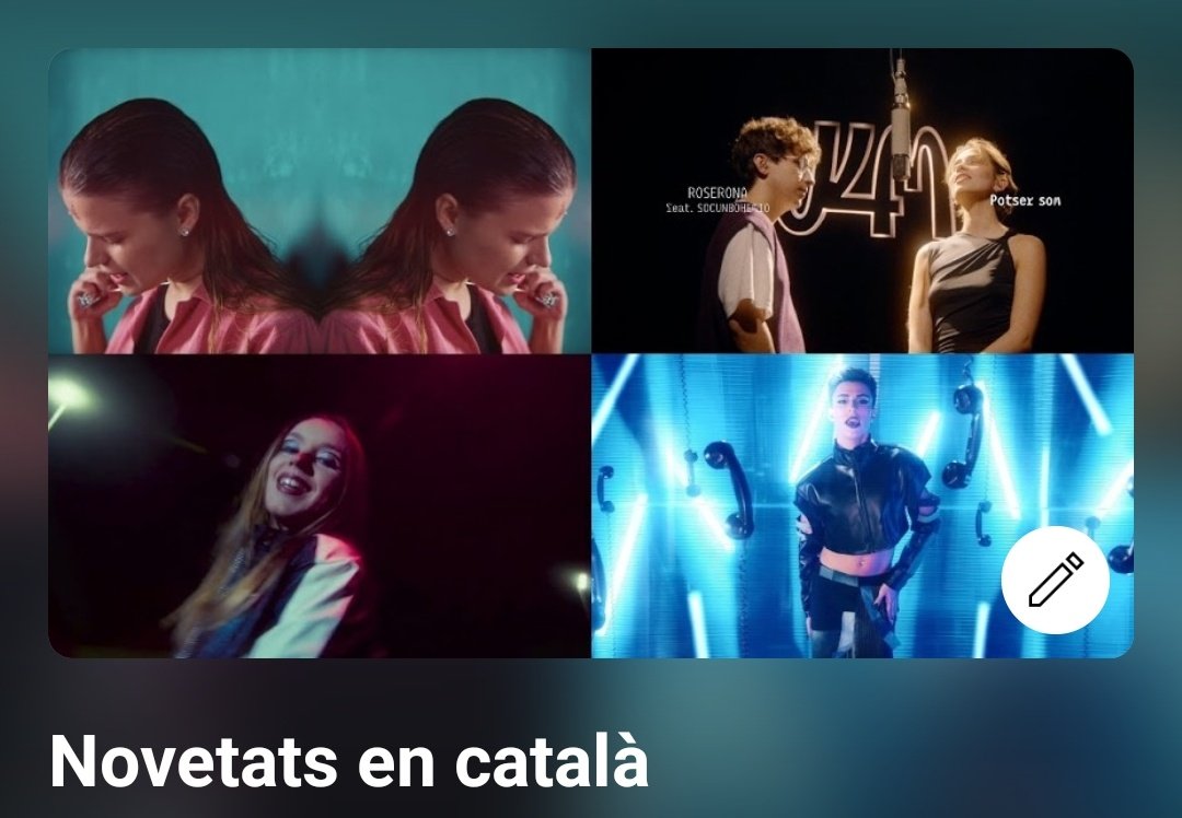 Les millors novetats en català d'aquesta setmana ja a les playlists 
open.spotify.com/playlist/2Rqh9…
Cançons de <a href="/Mushkayaya/">Mushka</a> <a href="/roserona__/">roser</a> <a href="/socunbohemio/">Socunbohemio</a> <a href="/marinafreixas/">marinafreixas</a> <a href="/joanliano_0/">Joan Liaño</a> <a href="/albagrasa_/">Alba✨🖤</a> <a href="/lamariabs_/">La Maria 🍇</a> <a href="/SenyorOca_Bcn/">Senyor Oca Crew</a> <a href="/oerra_grup/">O-ERRA • Focs Artificials OUT NOW!📀</a> <a href="/ApologiaGrup/">Apologia</a> ...
youtube.com/playlist?list=…