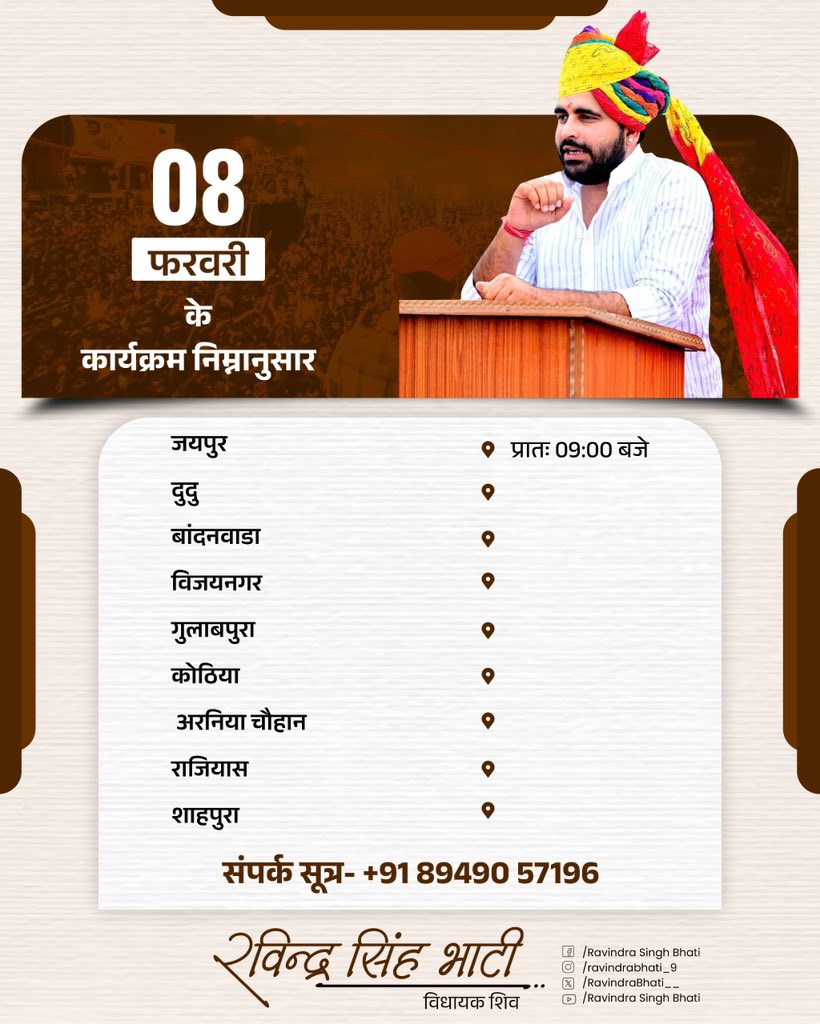 RavindraBhati__'s tweet photo. 08 फ़रवरी के कार्यक्रम निम्नानुसार https://t.co/3o8QiHCmiX