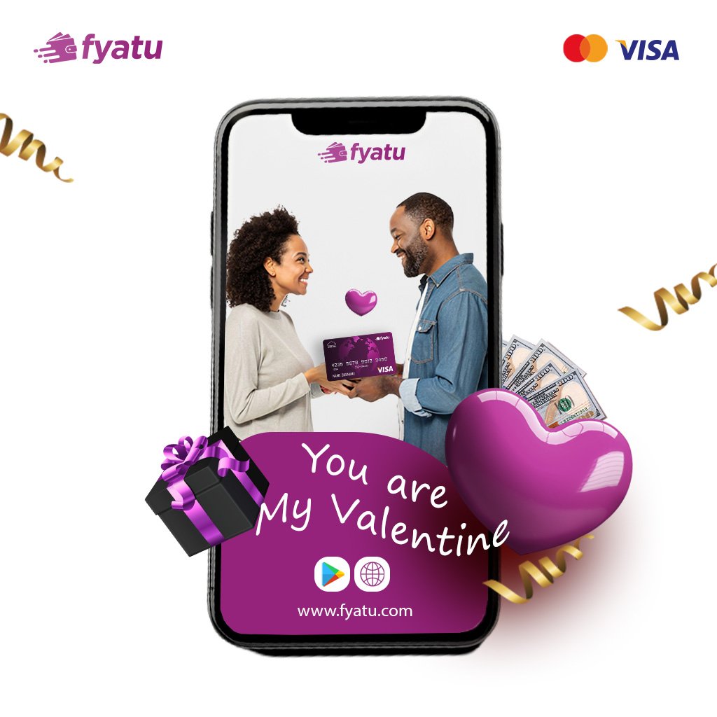 💝 This Valentine’s, show love with Fyatu! Send gift vouchers, top up airtime, transfer money, or surprise them with a virtual Visa card. Even share some crypto love! 💌✨ #FyatuLove #DigitalLove #ValentinesVibes