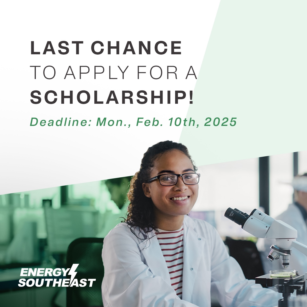 Graduating high school in spring ’25? Apply now for one of dozens of scholarship opportunities from Energy Southeast! There’s still time! Learn more at energysoutheast.com.
 
#EnergySoutheast #Scholarships #PublicPowerCares