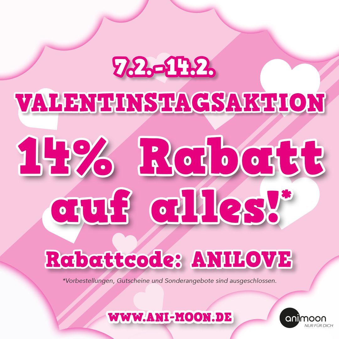 AniMoonAnime's tweet image. 🩷Aufgepasst ihr Turteltäubchen! 💕

🤑 Spart mit unserer Valentinstags-Aktion vom 07.–14. Februar mit dem Rabattcode „ANILOVE“ 14 % auf euren Einkauf und findet noch das richtige Geschenk für euer Herzblatt! 

➡️ani-moon.de

#animoon #anime #valentinstag