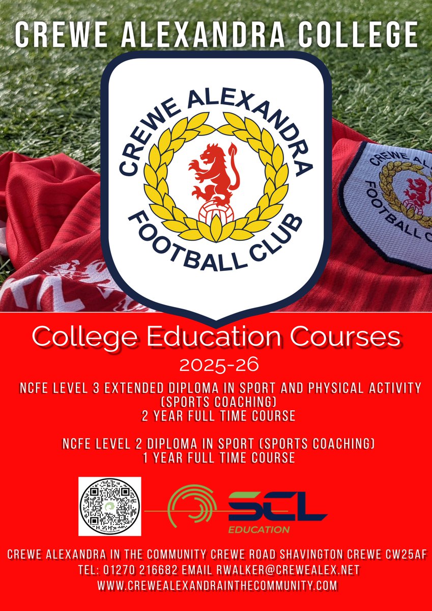 CreweAlexITC's tweet image. CAITC: Further Education Programme 

Ready to take the next step in your education and football career? Join the CAITC Further Education Programme, training three times a week and compete in competitive leagues against other EFL clubs!  #FurtherEducation
#SCL  #CreweAlex