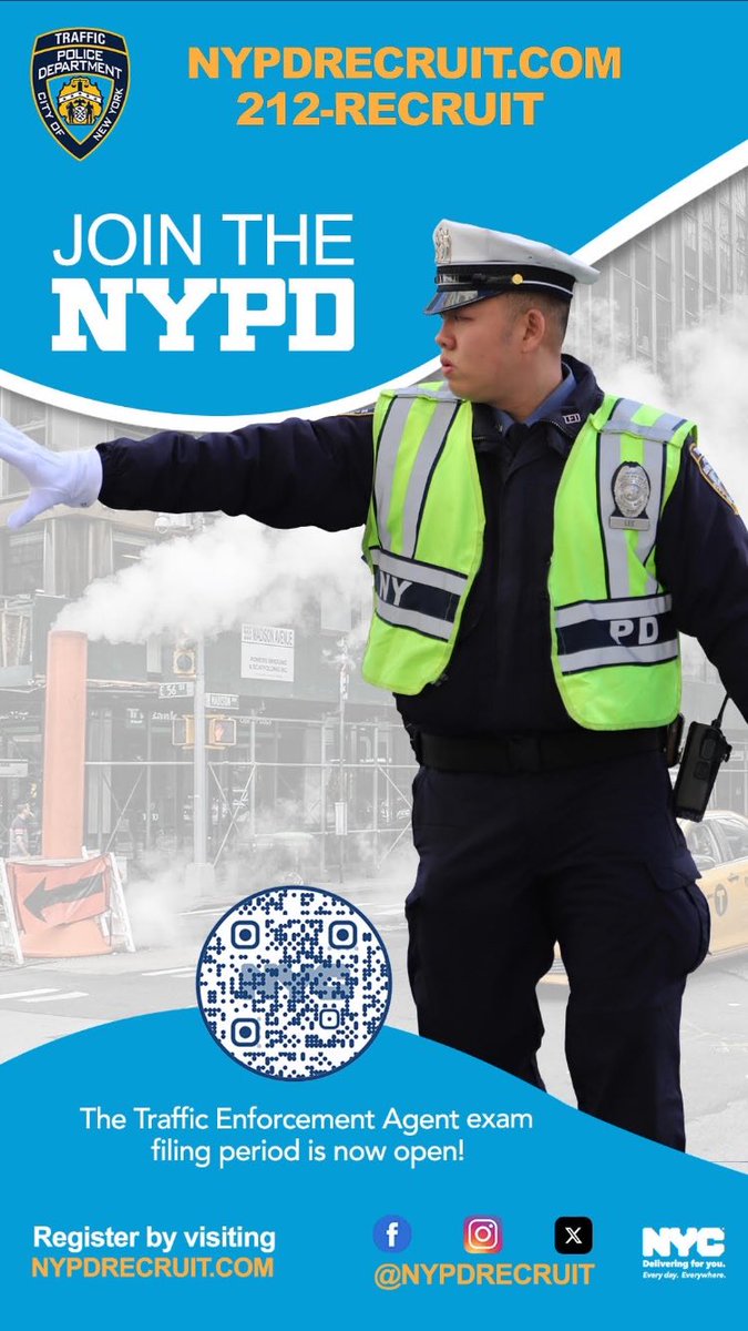 Join the NYPD – Now Hiring! 🚔🚦🎓

The following exam filing periods are now open:

✅ School Safety Agent

✅ Police Communications Technician

✅ Traffic Enforcement Agent

Take the first step toward a rewarding career in public service! Visit NYPDrecruit.com