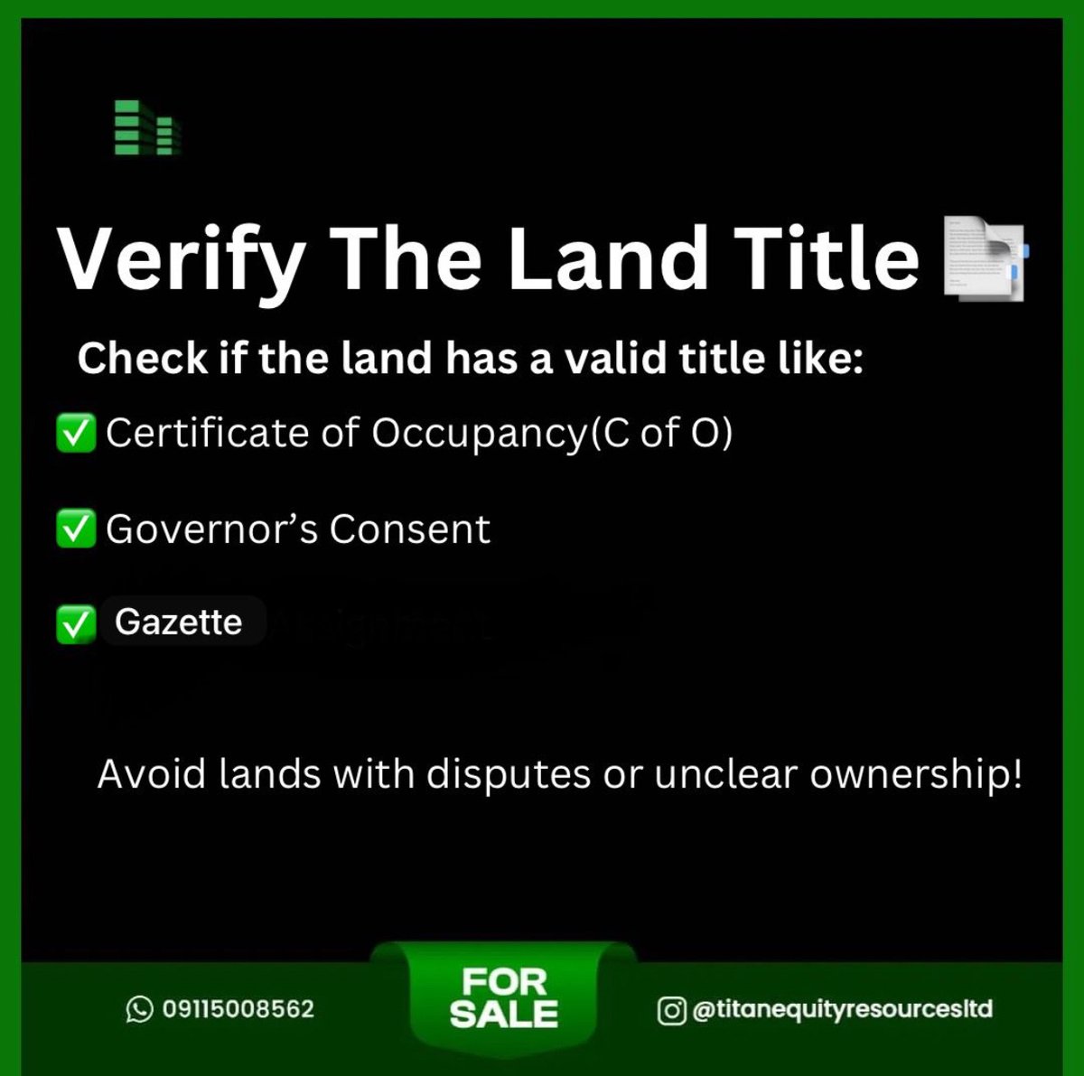 titanequityltd's tweet photo. Bonus Tip: Avoid buying land based on verbal agreements! Always get everything documented and signed.
#realestatein2025 #PAW https://t.co/G3FuA4tMFL