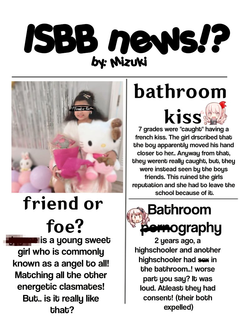 Mizureports's tweet photo. School News,
First page:
Friend or foe
Bathroom kiss
Bathroom 🌽graphy.
2nd page:
Full article abt "Friend or foe?"
Car sex.
#schooldrama #isbb https://t.co/awvqVWjoYQ