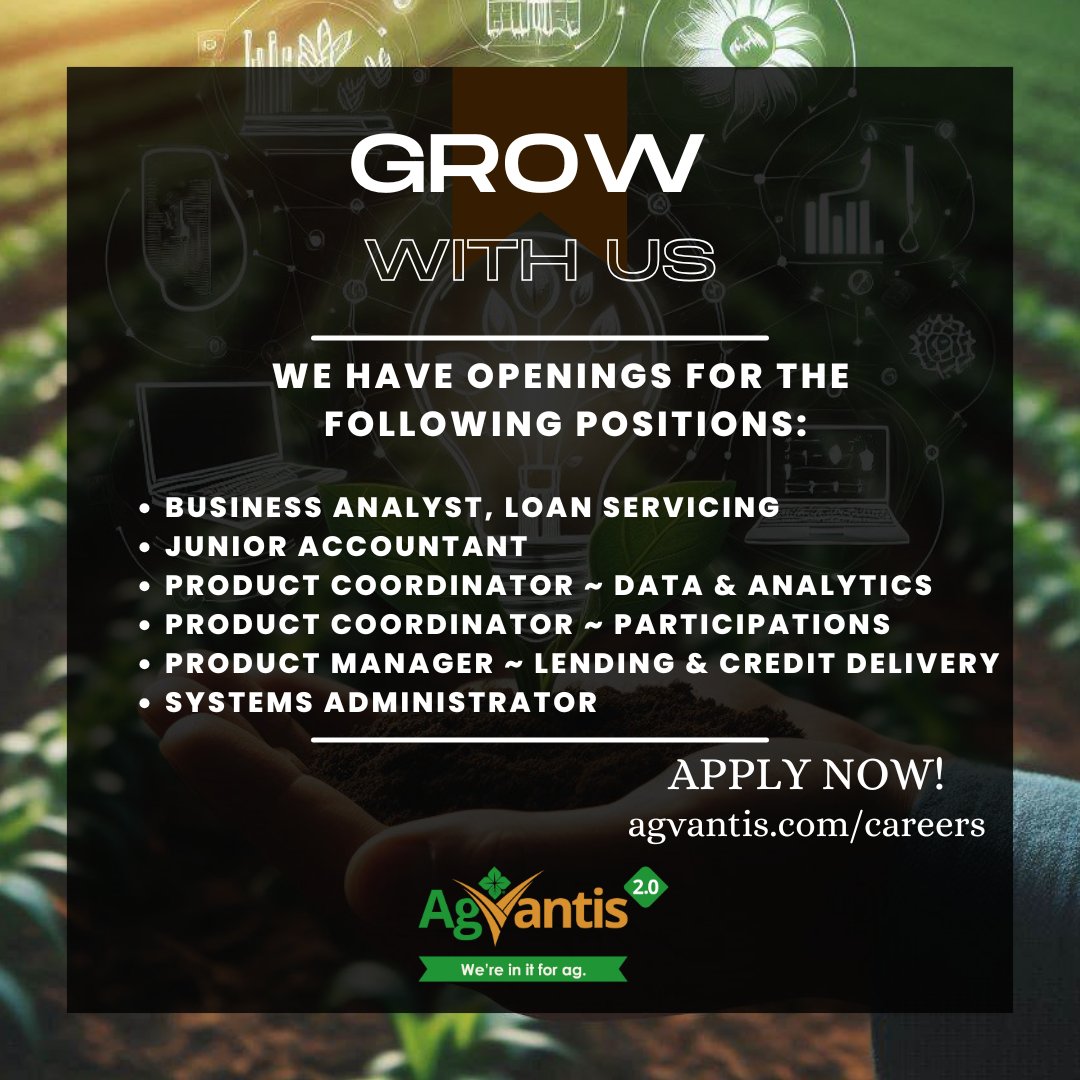agvantis's tweet photo. 🌟 Join Our Team at AgVantis! 🌟

Are you looking for an exciting new opportunity to grow your career? AgVantis is hiring! Grow with us! #JobOpenings #Hiring #CareerOpportunities #JoinOurTeam #AgVantis #AgVantisStrong #WereInItForAg #AgVantis20. https://t.co/RLOqjOLBYD
