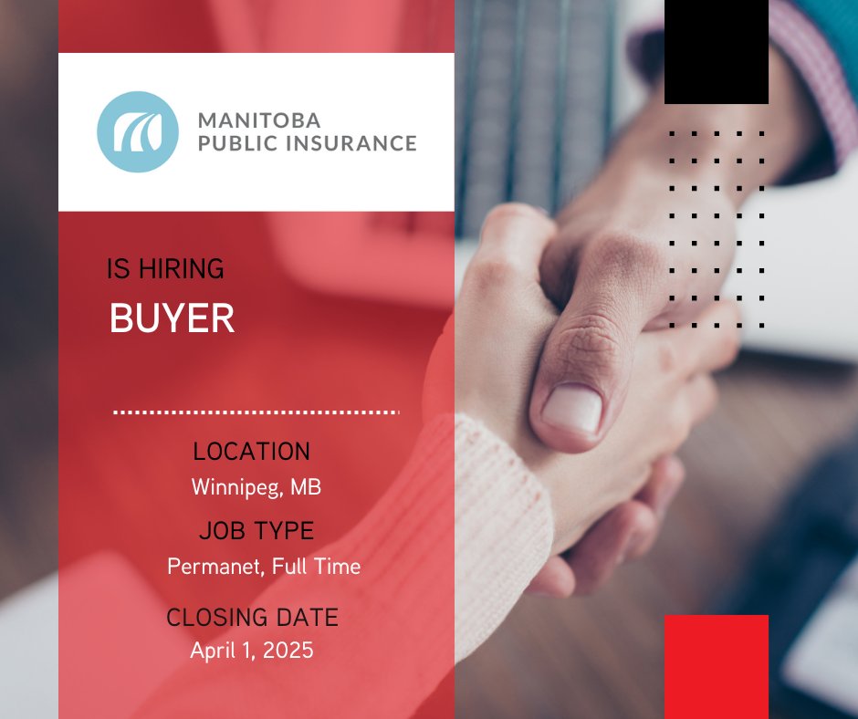 📢#SupplyChainJob Posting Alert! Manitoba Public Insurance is hiring a #BUYER to support procurement operations and supplier management.  📅 Closing date on April 1.  📋 Job Details &amp; Application: ow.ly/2STv50UV6q4
