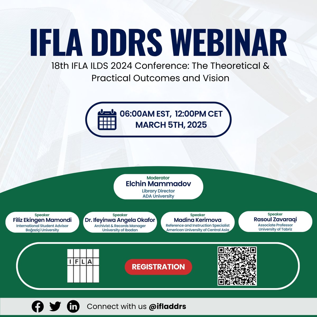 The IFLA Document Delivery and Resource Sharing (DDRS) Section is pleased to present the latest episode of its webinar series, dedicated to reviewing the 18th IFLA Interlending and Document Supply (ILDS) Conference 2024.
See more: ifla.org/news/highlight…