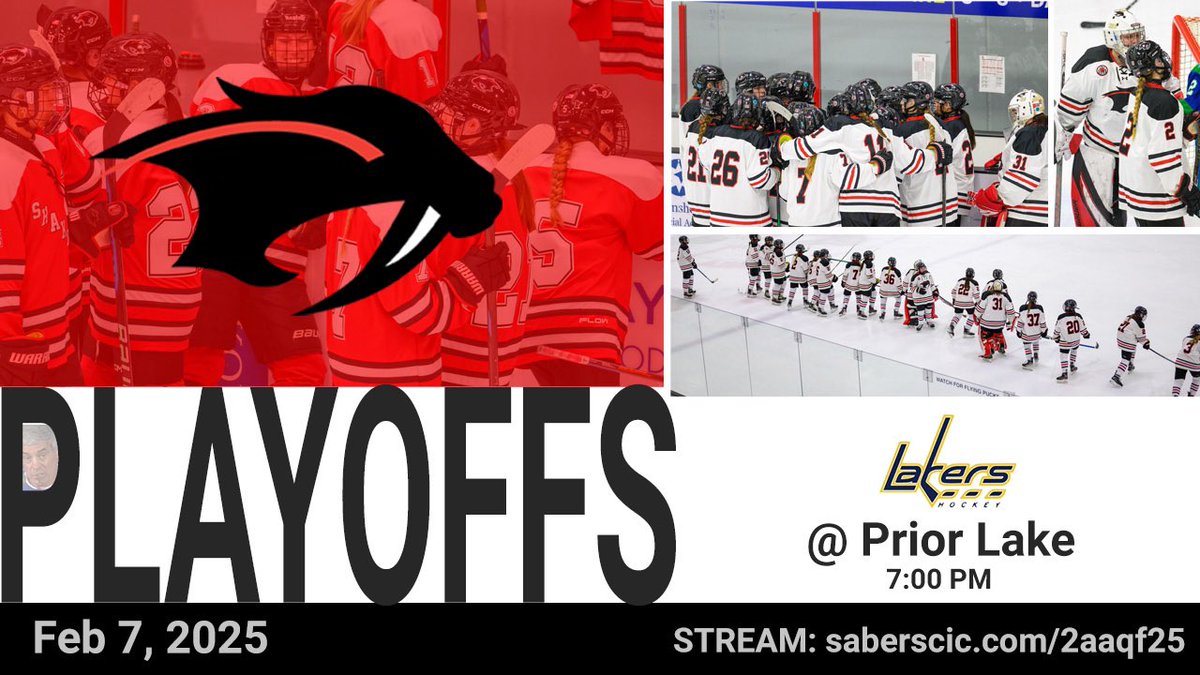 It’s GAMEDAY! Section 2AA quarterfinals tonight!

🏒 Prior Lake
⏰ 7:00pm
📍 Dakotah! Ice Denter
🎥 saberscic.com/2aaqf25 (may require $)