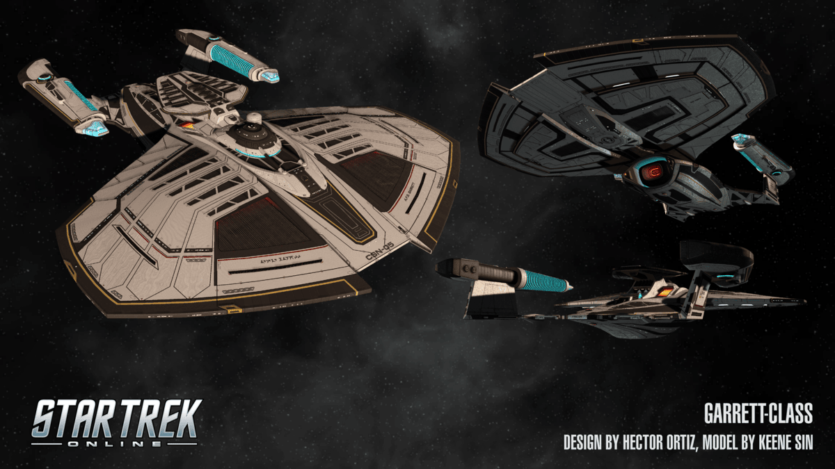 trekonlinegame's tweet image. An ion storm is interfering with the holographic processors on our website, so we decided to share the images of our upcoming Event Ship Garrett Command Alliance Dreadnought Cruiser here! We will provide you with more details as soon as this storm has passed!