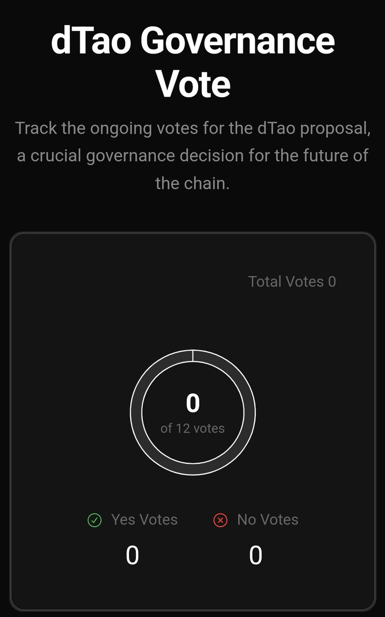 DreadBong0's tweet image. The #Bittensor Senate will tonight vote on the Dynamic $TAO proposal

vote.taostats.io

A pivotal decision that will not only shape the future of #Bittensor.. But the trajectory of Artificial Intelligence as a whole

$TAO
