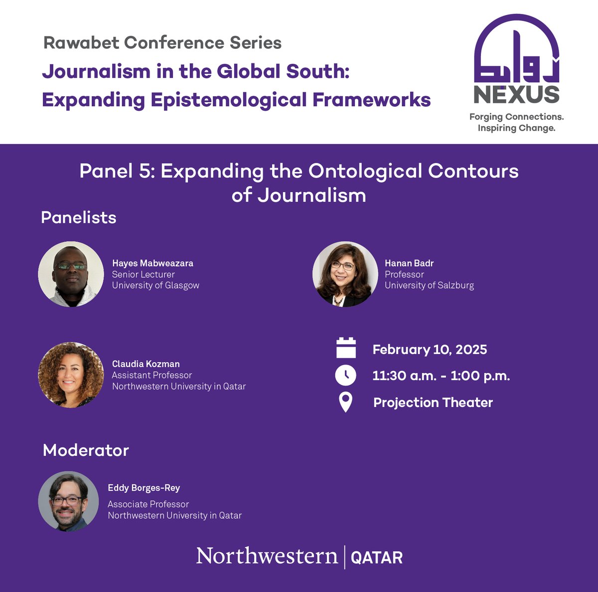 Northwestern Qatar (@nuqatar) on Twitter photo .<a href="/HananBadr/">@HananBadr</a> (University of Salzburg), <a href="/HayesMabweazara/">Hayes Mabweazara</a> (<a href="/UofGlasgow/">University of Glasgow</a>), and <a href="/claudiakozman/">Claudia N Kozman</a> (<a href="/NUQatar/">Northwestern Qatar</a>) will examine how journalism in Latin America, Africa, Asia, and Eastern Europe reflects local concerns and values, expanding beyond Western-centric models at <a href="/NUQatar/">Northwestern Qatar</a>’s Rawabet .<a href="/HananBadr/">@HananBadr</a> (University of Salzburg), <a href="/HayesMabweazara/">Hayes Mabweazara</a> (<a href="/UofGlasgow/">University of Glasgow</a>), and <a href="/claudiakozman/">Claudia N Kozman</a> (<a href="/NUQatar/">Northwestern Qatar</a>) will examine how journalism in Latin America, Africa, Asia, and Eastern Europe reflects local concerns and values, expanding beyond Western-centric models at <a href="/NUQatar/">Northwestern Qatar</a>’s Rawabet