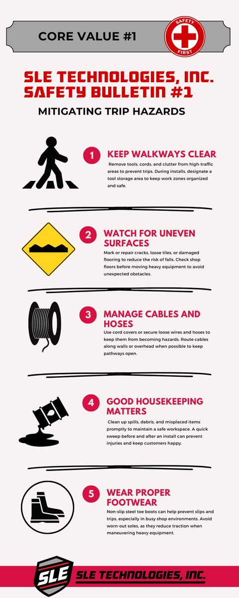 Hot off the press! Check out our new weekly feature -- this week is a safety bulletin about trip hazards, inspired by one of our safety-conscious customers!  sletechinc.com/safety-bulleti…