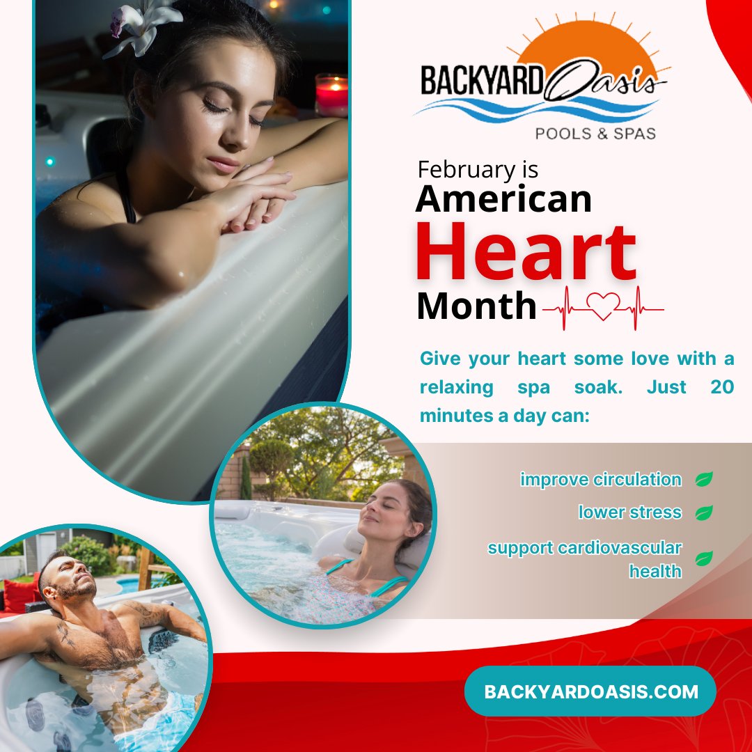 Backyard_Oasis's tweet photo. This 𝗔𝗺𝗲𝗿𝗶𝗰𝗮𝗻 𝗛𝗲𝗮𝗿𝘁 𝗠𝗼𝗻𝘁𝗵, prioritize wellness and make heart health part of your everyday routine with 𝗕𝗮𝗰𝗸𝘆𝗮𝗿𝗱 𝗢𝗮𝘀𝗶𝘀 𝗣𝗼𝗼𝗹𝘀 &amp; 𝗦𝗽𝗮𝘀!

📞 Visit us today to find the perfect hot tub for your health and relaxation needs.

#AmericanHeartMonth https://t.co/YRAH46sUSm