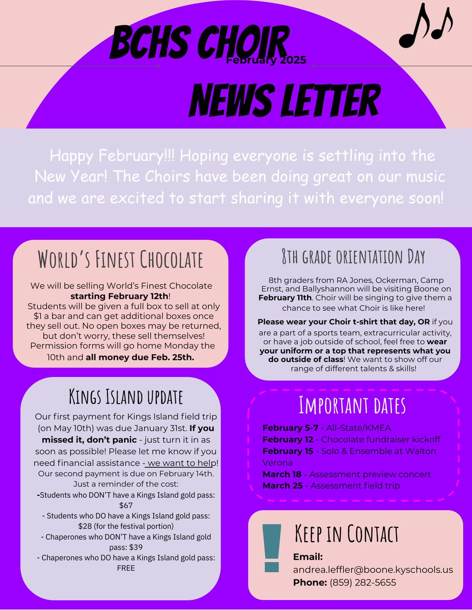 BCHS_Choirs's tweet image. BCHS Choir February newsletter