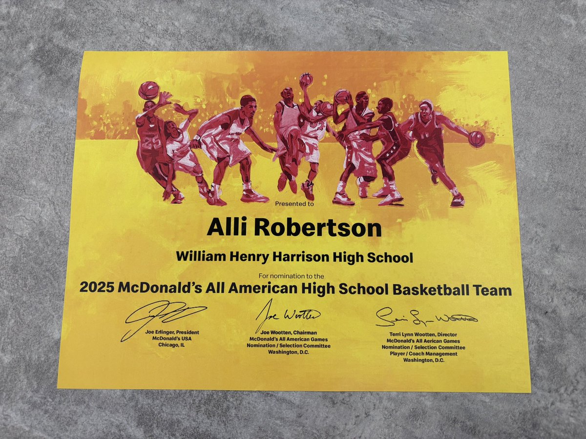 Harrison Wildcats Athletics (@wildcatsofhhs) on Twitter photo Congrats to Alli Robertson <a href="/allirobertson21/">Alli Robertson</a> for receiving her official letter from <a href="/McDAAG/">McDonald's All American Games</a> on being nominated for the 2025 <a href="/McDonalds/">McDonald's</a> All American Game. The BEST ever! Thank you for being a Wildcat! #THINKBIG πππ<a href="/SWOSportsDaily/">Southwest Ohio Sports Daily</a> <a href="/swocsports/">SWOC Sports</a> <a href="/SouthwestLocal/">Southwest Schools</a> <a href="/SLSDSuper/">John C. Hamstra</a> <a href="/mlaughman/">Melanie Laughman</a> Congrats to Alli Robertson <a href="/allirobertson21/">Alli Robertson</a> for receiving her official letter from <a href="/McDAAG/">McDonald's All American Games</a> on being nominated for the 2025 <a href="/McDonalds/">McDonald's</a> All American Game. The BEST ever! Thank you for being a Wildcat! #THINKBIG πππ<a href="/SWOSportsDaily/">Southwest Ohio Sports Daily</a> <a href="/swocsports/">SWOC Sports</a> <a href="/SouthwestLocal/">Southwest Schools</a> <a href="/SLSDSuper/">John C. Hamstra</a> <a href="/mlaughman/">Melanie Laughman</a>