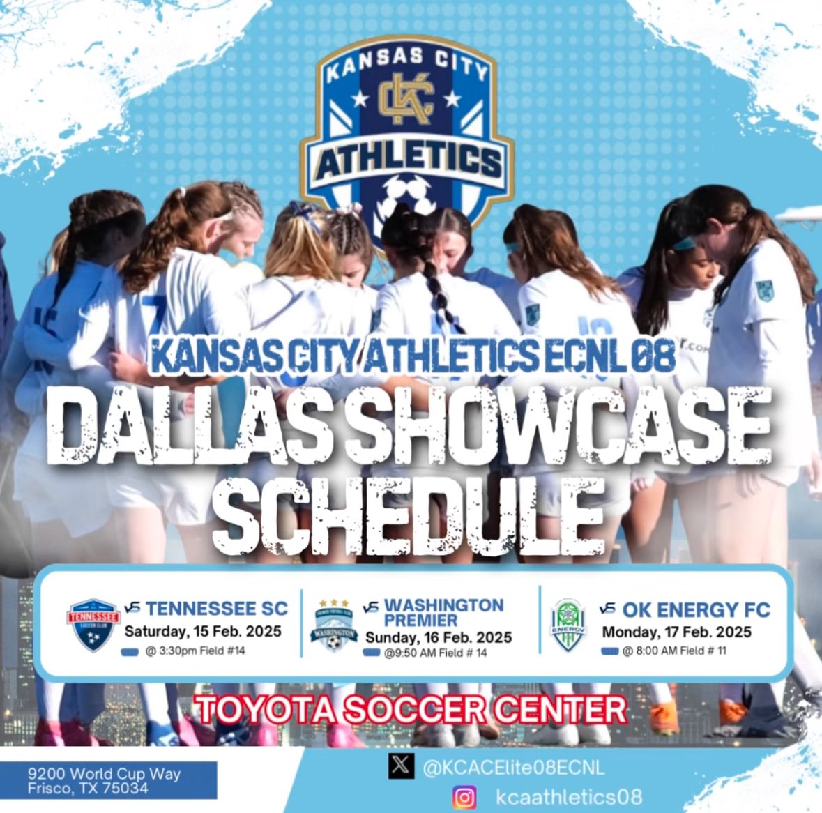 KC Athletics Academy Elite 08 ECNL (@kcacelite08ecnl) on Twitter photo Can’t wait for #ECNLTX!! Our schedule is below and we would love for you to come see us play! Lots of 2026/27 talent on this team. #letsgokca
<a href="/TopDrawerSoccer/">TopDrawerSoccer</a> <a href="/PrepSoccer/">Prep Soccer ⚽️</a> <a href="/MarcusKelcher/">Marcus Kelcher</a> <a href="/ImYouthSoccer/">ECNL/GA/Recruiting/College Soccer</a> <a href="/AthleticsKCECNL/">KC Athletics ECNL</a> <a href="/ECNLgirls/">ECNL Girls</a> <a href="/TheSoccerWire/">SoccerWire</a> <a href="/TheECNL/">The ECNL</a> Can’t wait for #ECNLTX!! Our schedule is below and we would love for you to come see us play! Lots of 2026/27 talent on this team. #letsgokca
<a href="/TopDrawerSoccer/">TopDrawerSoccer</a> <a href="/PrepSoccer/">Prep Soccer ⚽️</a> <a href="/MarcusKelcher/">Marcus Kelcher</a> <a href="/ImYouthSoccer/">ECNL/GA/Recruiting/College Soccer</a> <a href="/AthleticsKCECNL/">KC Athletics ECNL</a> <a href="/ECNLgirls/">ECNL Girls</a> <a href="/TheSoccerWire/">SoccerWire</a> <a href="/TheECNL/">The ECNL</a>