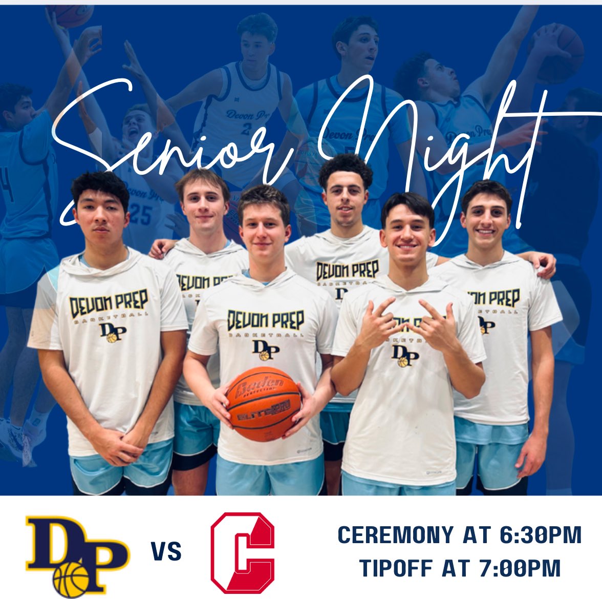 Devon Prep vs. Archbishop Carroll – Senior Night! 🎉 

📍 Devon Prep Gym
🔥 JV: 5:00 PM
⭐ Senior Night Ceremony:   6:30 PM
🔥 Varsity Tip-Off: 7:00 PM

Let’s pack the stands, celebrate our seniors &amp; bring the energy. 
Roll TIDE! 💙💛

#DevonPrepBBall 
#SeniorNight
#RollTide🌊