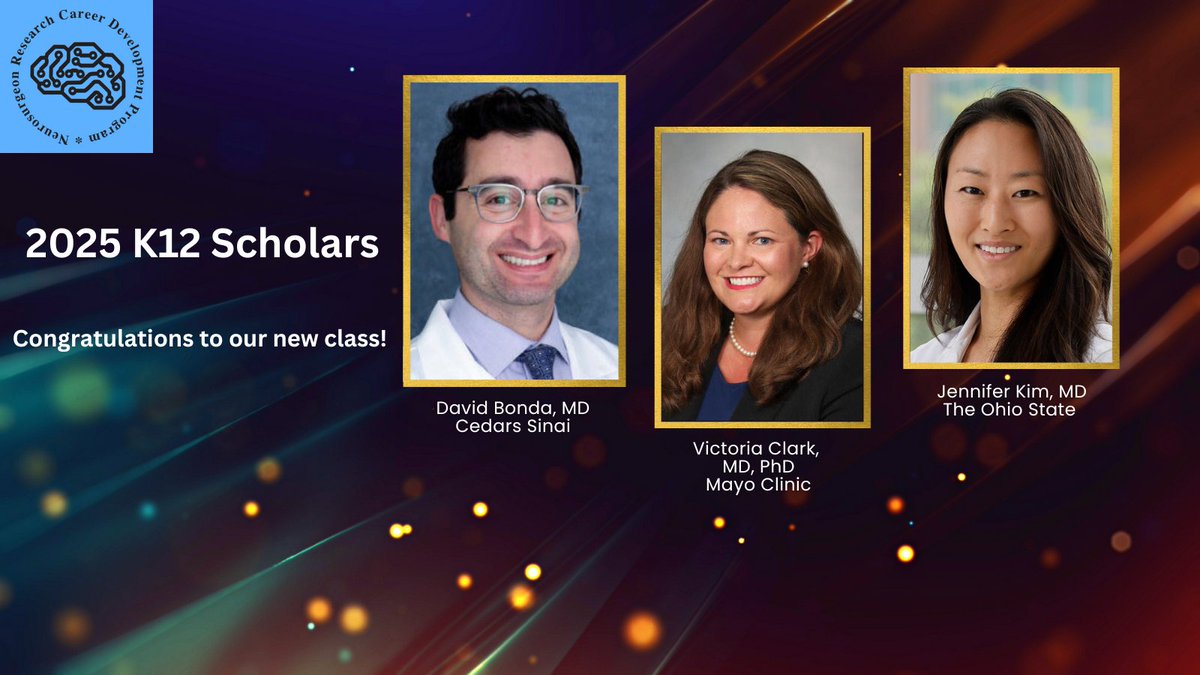 NRCDP_K12 (@nrcdp_k12) on Twitter photo Good news to share. The 2025 K12 Scholars have officially been chosen.
*David Bonda, MD, from <a href="/Neurosurgery_CS/">Cedars-Sinai Neurosurgery</a>
*Victoria Clark, MD, PhD from <a href="/MayoClinicNeuro/">Mayo Clinic Neuro</a>
*Jennifer Kim, MD, from <a href="/OSUWexMed/">The Ohio State University Wexner Medical Center</a>
Congratulations to this year’s class! Good news to share. The 2025 K12 Scholars have officially been chosen.
*David Bonda, MD, from <a href="/Neurosurgery_CS/">Cedars-Sinai Neurosurgery</a>
*Victoria Clark, MD, PhD from <a href="/MayoClinicNeuro/">Mayo Clinic Neuro</a>
*Jennifer Kim, MD, from <a href="/OSUWexMed/">The Ohio State University Wexner Medical Center</a>
Congratulations to this year’s class!