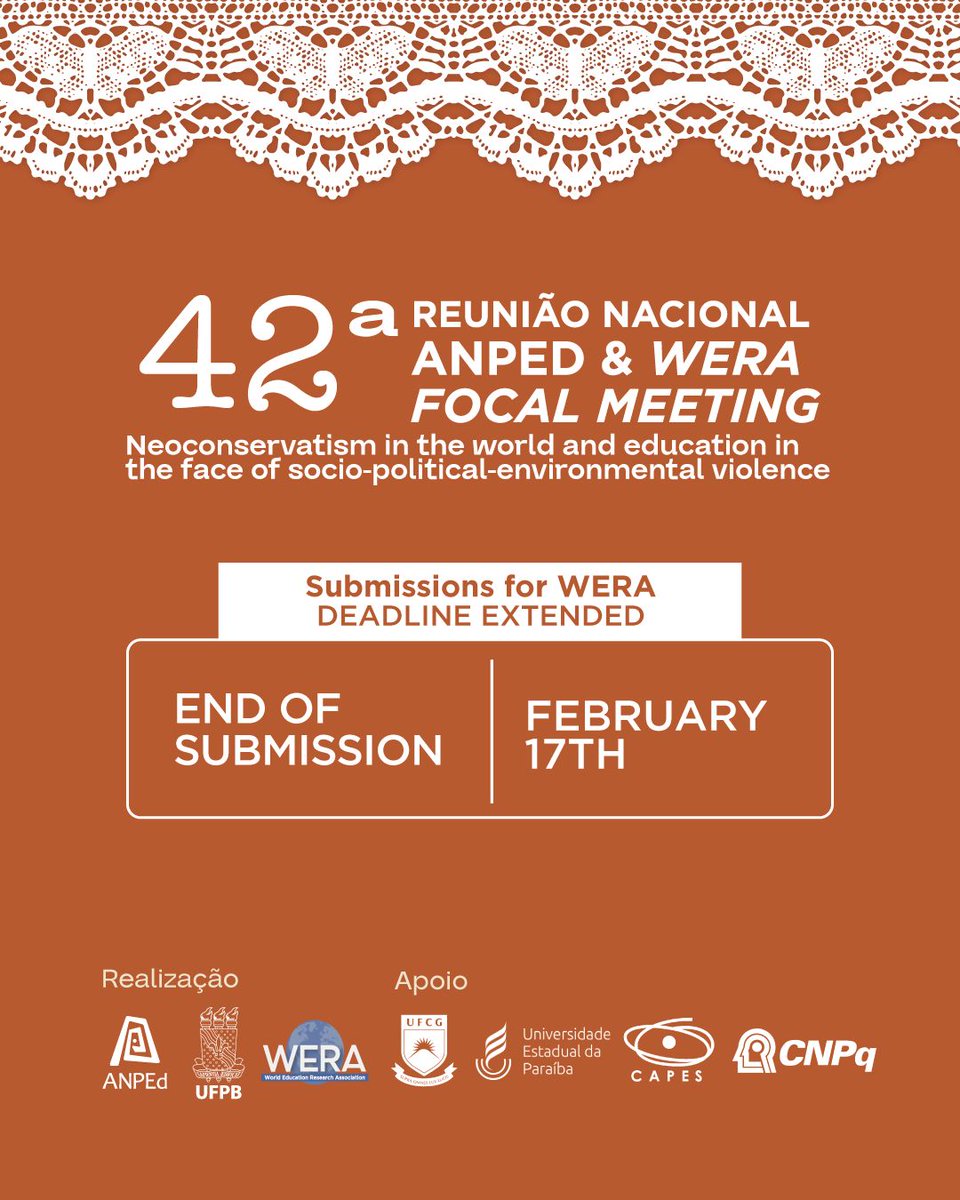 The WERA Focal Meeting Call for Submissions deadline has been extended to February 17. Read the Call to learn more! AERA is a founding member of WERA. aera.net/Portals/38/Ext…
