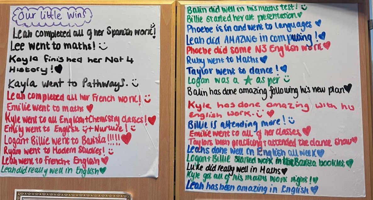 In the well-being base we celebrate our pupil's little wins. All of these small achievements add up, build confidence &amp; self-esteem. We are always proud of our young people <a href="/GracemountHigh/">Gracemount High</a>