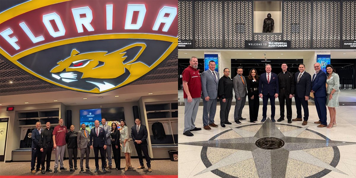 Yesterday, part of <a href="/StThomasUniv/">St. Thomas University</a> 's President's Cabinet toured the <a href="/FlaPanthers/">Florida Panthers</a> <a href="/BaptistHealthSF/">Baptist Health</a>  IcePlex and the renovated <a href="/WMAFL/">War Memorial</a> . Excellent opportunity to learn from a championship organization. Bringing that knowledge to STU! Thank you, <a href="/FlaPanthers/">Florida Panthers</a> , for your hospitality.