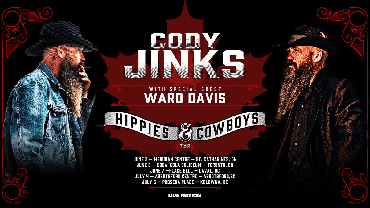 Cody Jinks (@codyjinksmusic) on Twitter photo CANADA šØš¦ The Hippies & Cowboys Tour is heading your way. First time in these cities and we're doing it right by bringing the FULL BAND. <a href="/warddavismusic/">Ward Davis</a> kicks things off.
St. Catharines, Toronto, Laval, Abbotsford, Kelowna - weāll see you soonš¤ CANADA šØš¦ The Hippies & Cowboys Tour is heading your way. First time in these cities and we're doing it right by bringing the FULL BAND. <a href="/warddavismusic/">Ward Davis</a> kicks things off.
St. Catharines, Toronto, Laval, Abbotsford, Kelowna - weāll see you soonš¤