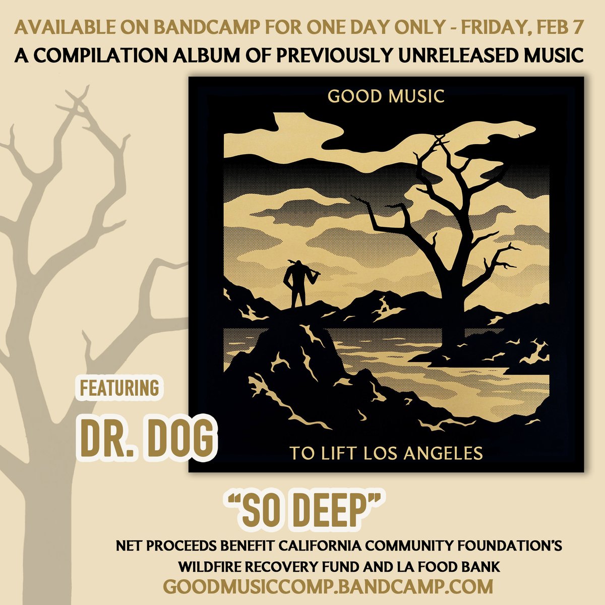 DrDogMusic's tweet photo. We are honored to be a part of ‘Good Music to Lift Los Angeles’ — a fundraising compilation record that is available TODAY ONLY on Bandcamp. For this compilation, we contributed our previously
unreleased "So Deep". You have until midnight PT:
https://t.co/qRPv6W4ji2 https://t.co/GW0SOWqE2E